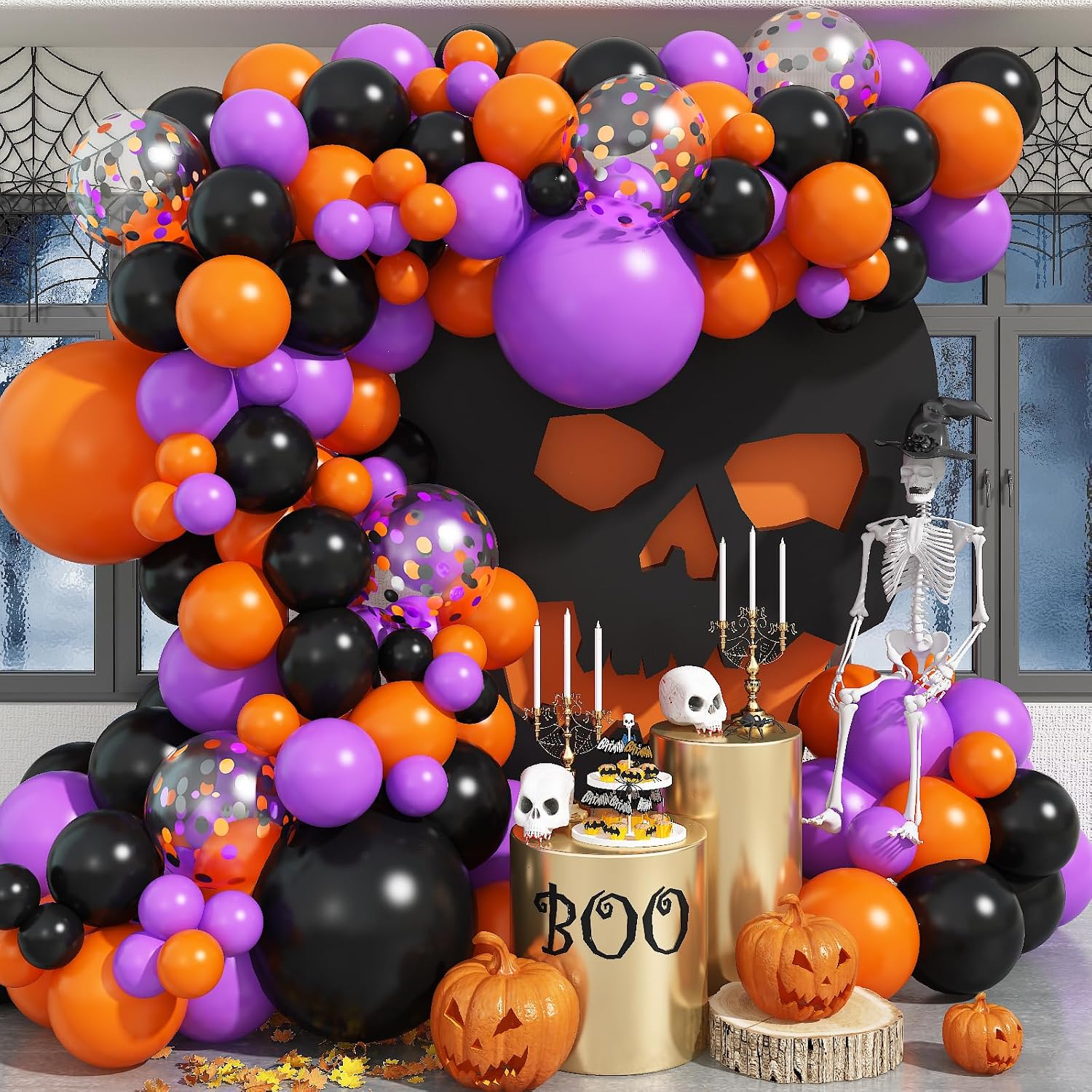 Balloon Arch Kit - Jobkoo ハロウィンバルーンアーチガーランドキット ブラック パープル オレンジ コンフェッティバルーン