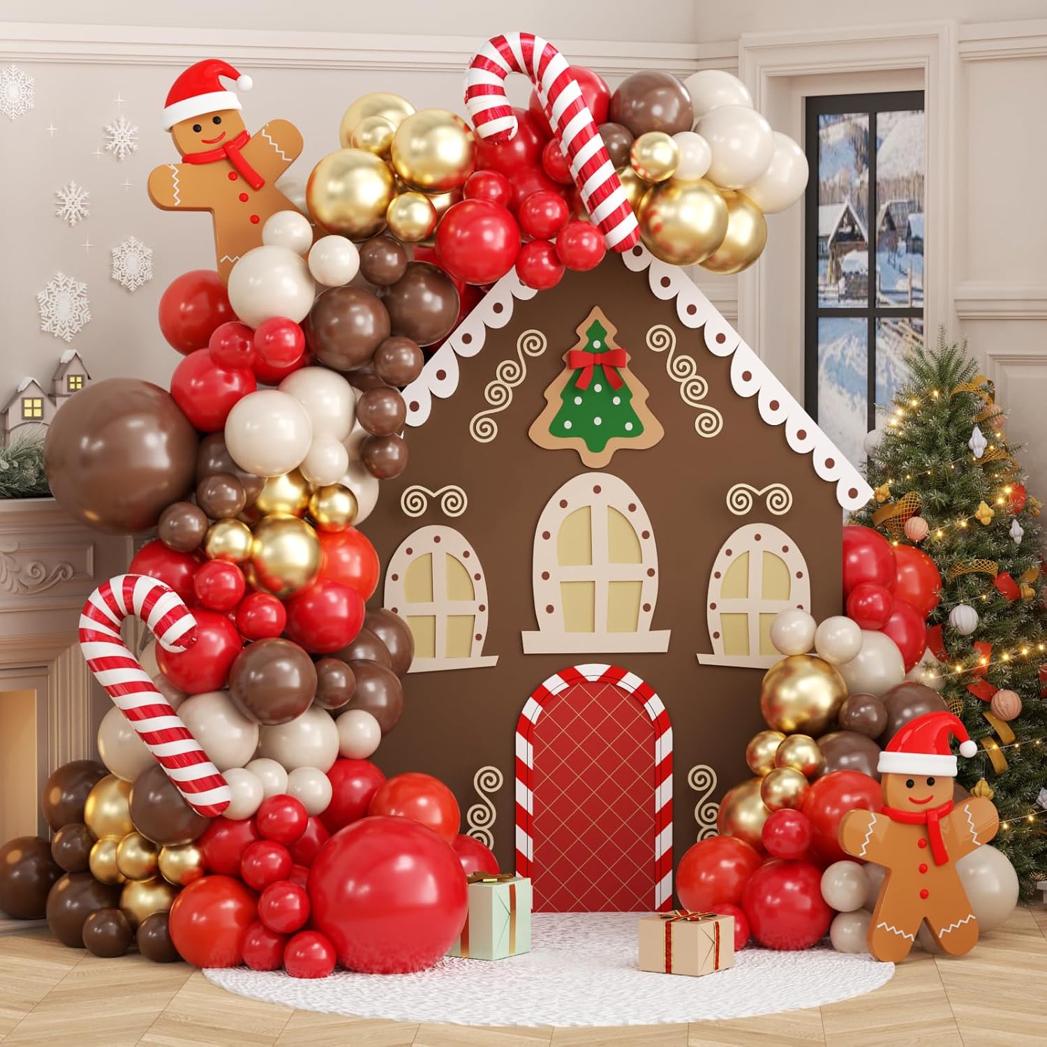 クリスマス用トナカイバルーンアーチガーランドキット、赤、茶色 - Balloon Arch Kit のレビューと価格
