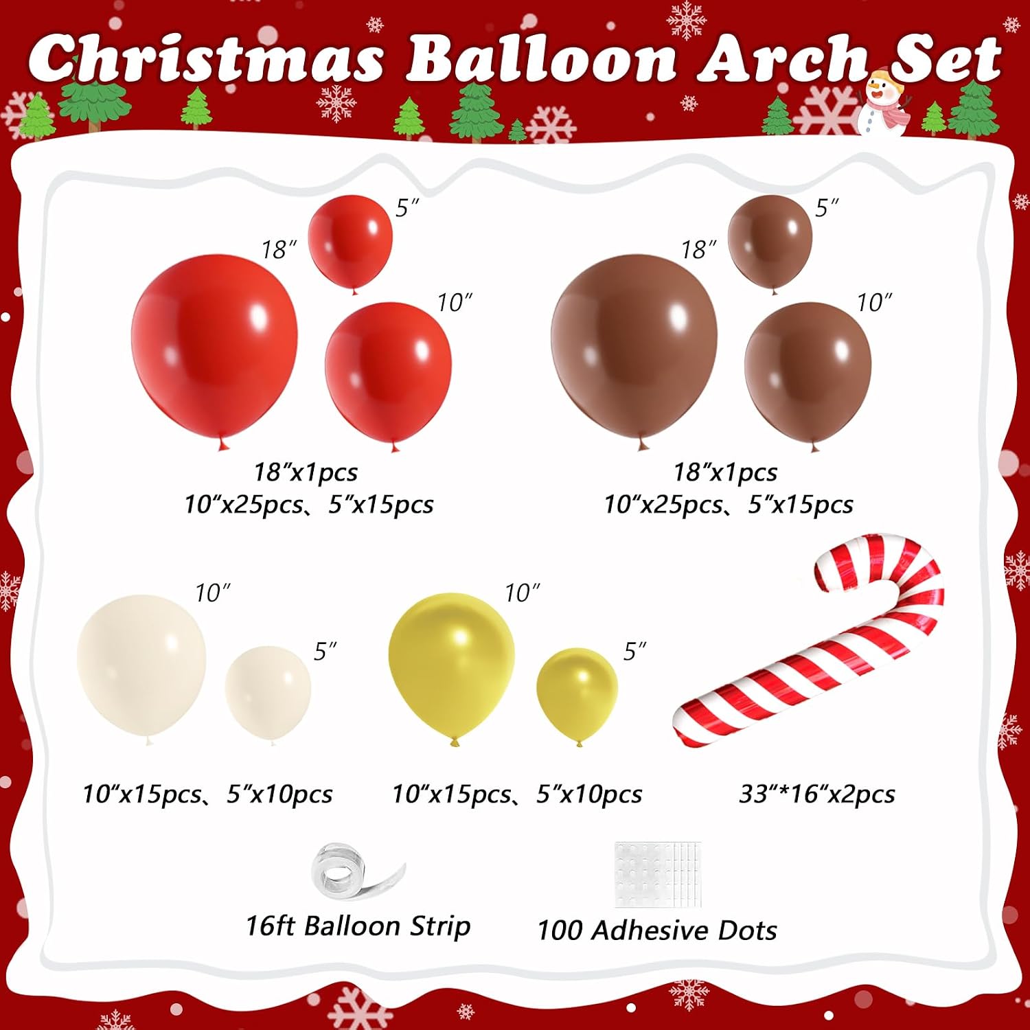 クリスマス用トナカイバルーンアーチガーランドキット、赤、茶色 - Balloon Arch Kit のレビューと価格