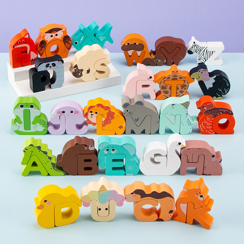 26個の木製動物アルファベットブロック、A-Z文字積み重ねビ - Event Z のレビューと価格
