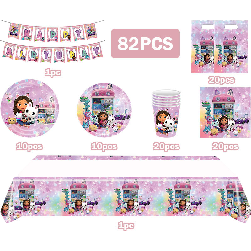 かわいいギャビーの猫の誕生日パーティー装飾用品、紙皿、紙コッ - Table Cloth Disposable のレビューと価格