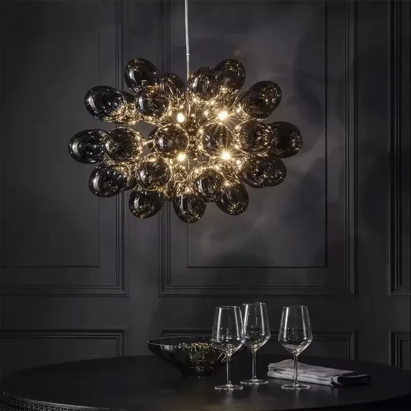 バブルシャンデリアグレーガラスペンダントランプリビングルーム - Led Balloon Light のレビューと価格