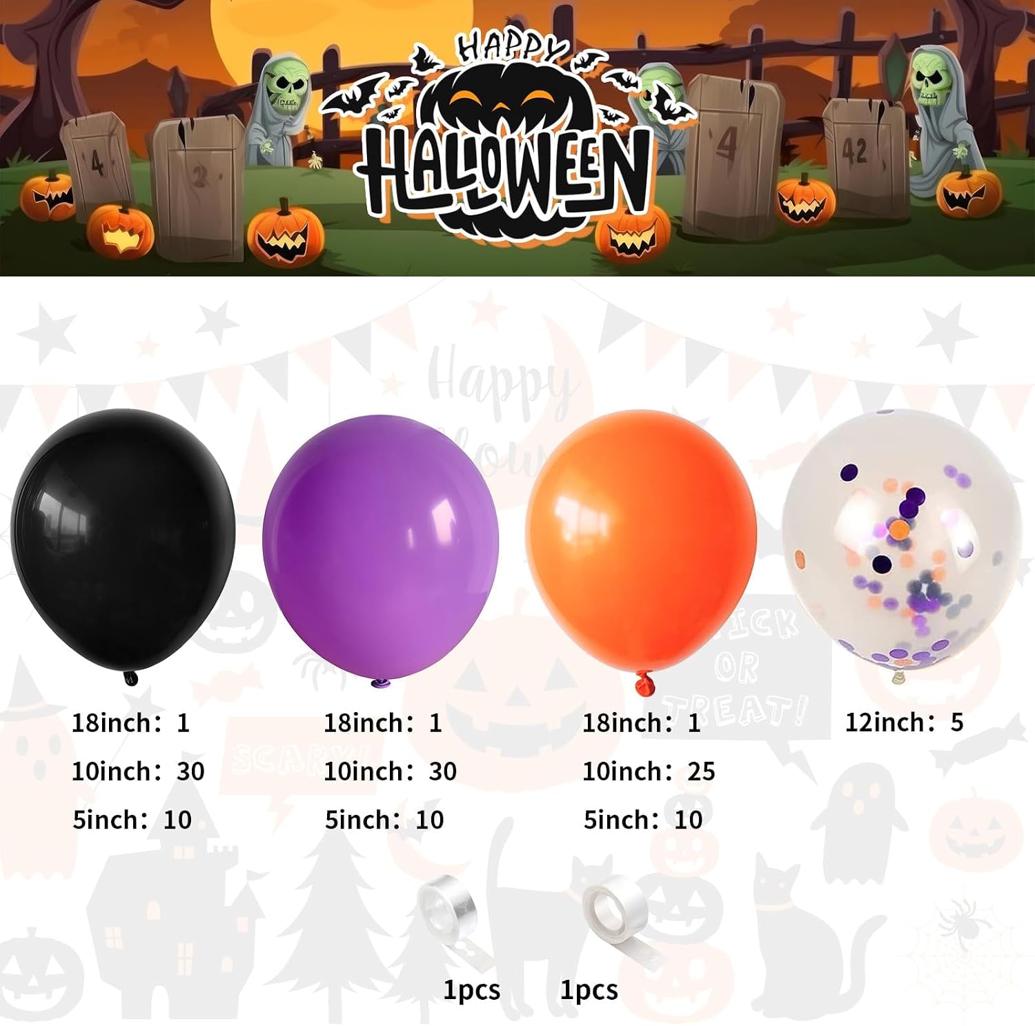 Jobkoo ハロウィンバルーンアーチガーランドキット ブラ - Balloon Arch Kit のレビューと価格