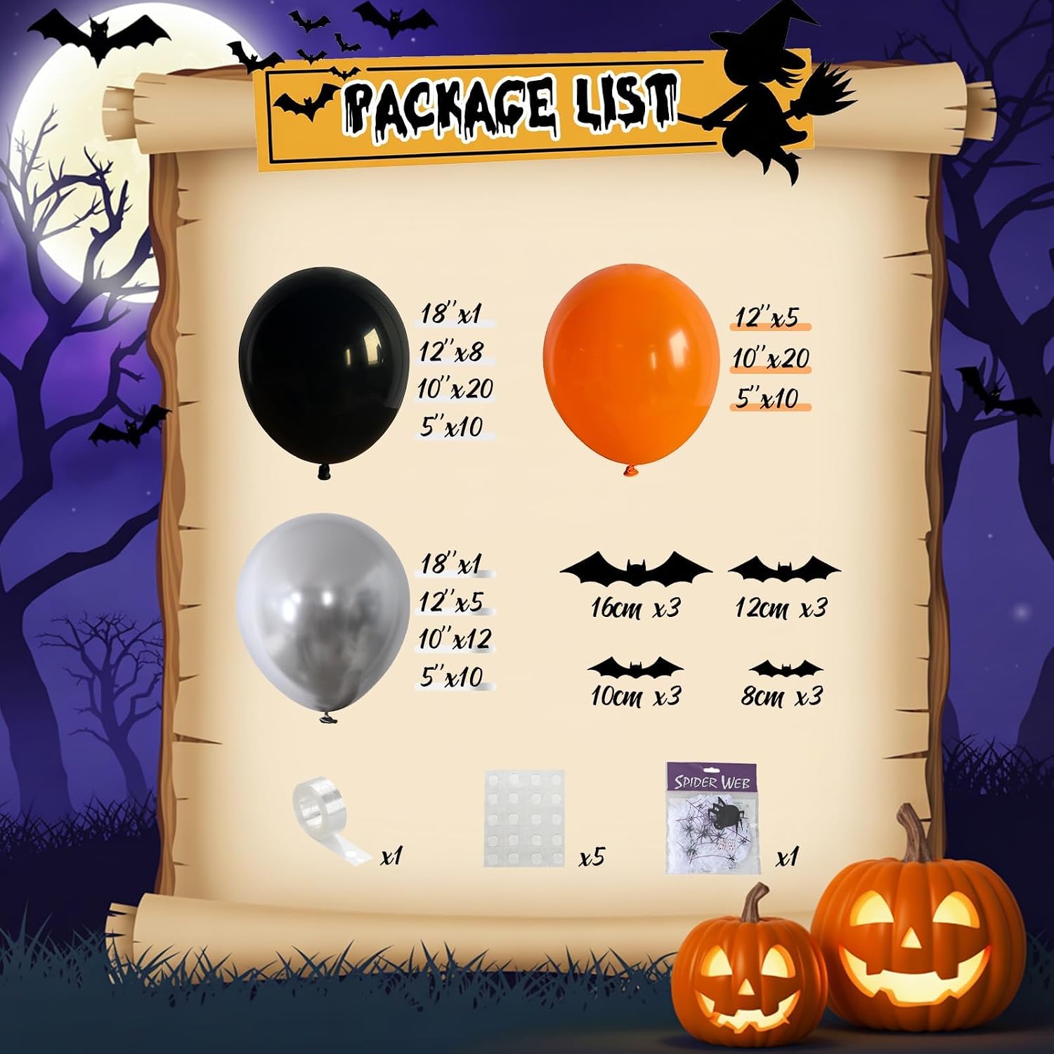 ハロウィンバルーンアーチキット ブラックオレンジ 3Dコウモ - Balloon Arch Kit のレビューと価格