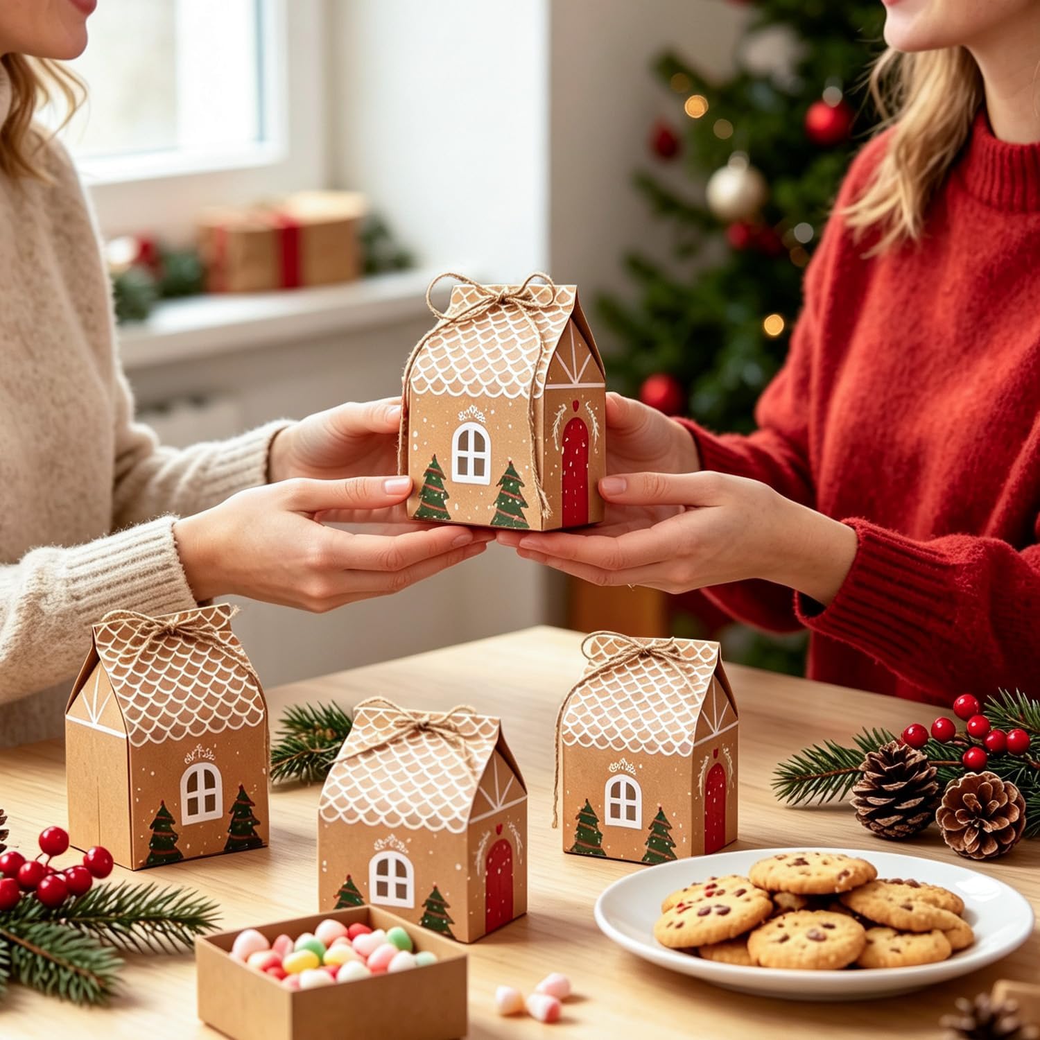 クリスマスギフトバッグ10個入り/50個入り、クラフト紙製、 - Event Party Box のレビューと価格
